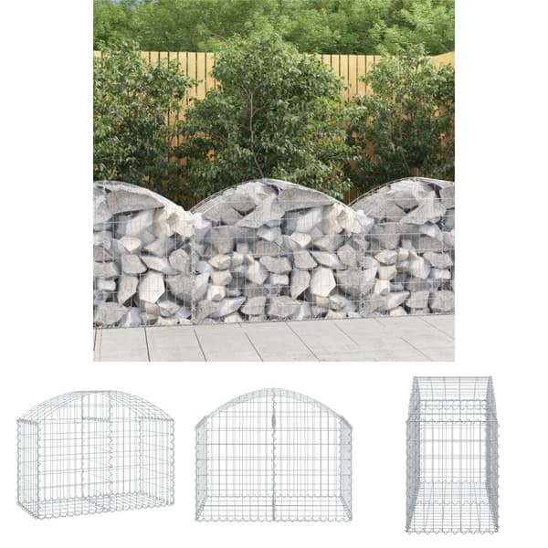 The Living Store Gabion bågformad 100x50x60/80 cm galvaniserat järn -  Krukor & odlingslådor