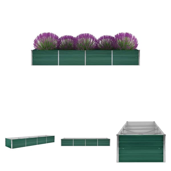The Living Store Korotettu kukkalaatikko galvanoitu teräs 320x80x45 cm vihreä -  Kukkaruukut & istutuslaatikot