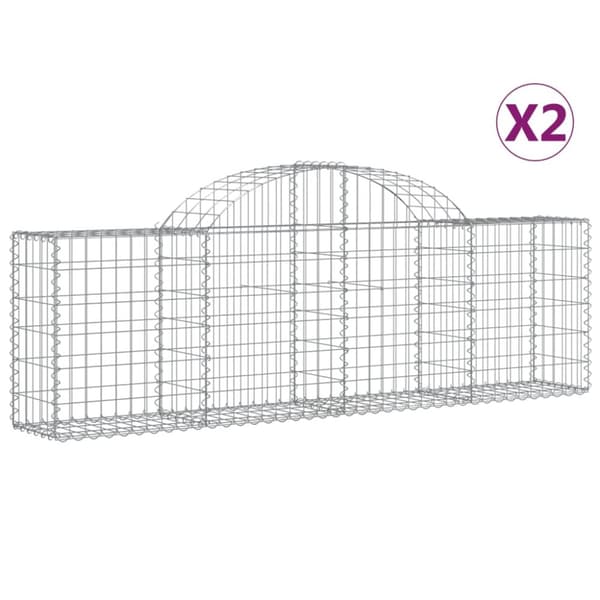 The Living Store buede gabionkurve 2 stk. 200x30x60/80 cm galvaniseret jern - Plantekrukker