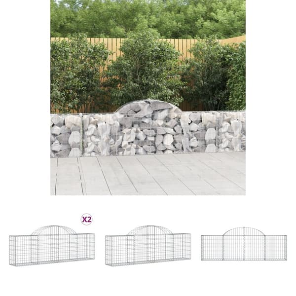 The Living Store buede gabionkurve 2 stk. 200x30x60/80 cm galvaniseret jern - Plantekrukker