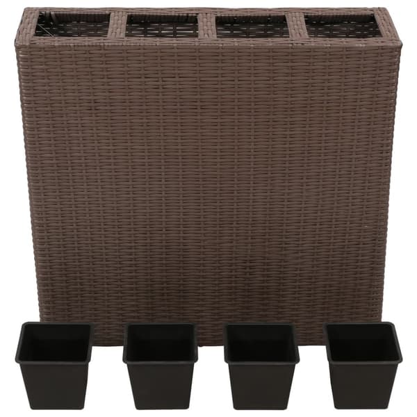The Living Store plantekasser med 4 krukker 2 stk. polyrattan brun -  Plantekrukker
