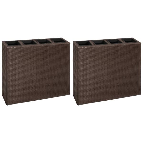 The Living Store plantekasser med 4 krukker 2 stk. polyrattan brun - Plantekrukker