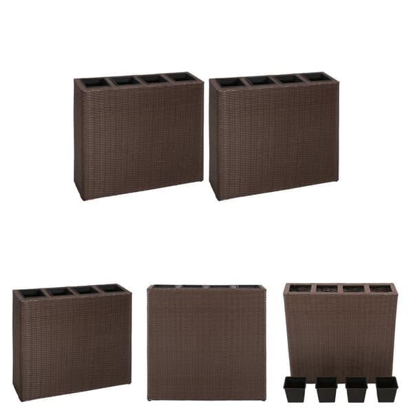 The Living Store plantekasser med 4 krukker 2 stk. polyrattan brun - Plantekrukker
