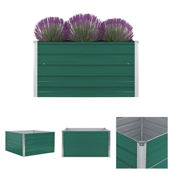 The Living Store forhøjet blomsterbed 100 x 100 x 45 cm galvaniseret stål grøn -  Plantekrukker