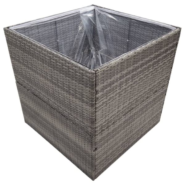 The Living Store plantekasse 80x80x80 cm polyrattan grå -  Plantekrukker
