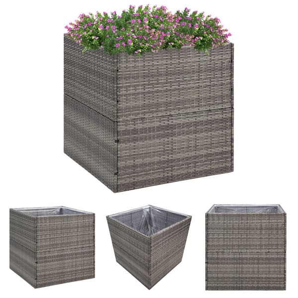 The Living Store plantekasse 80x80x80 cm polyrattan grå -  Plantekrukker