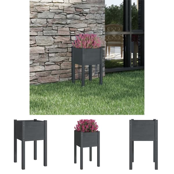 The Living Store plantekasse 40x40x70 cm massivt fyrretræ grå - Plantekrukker