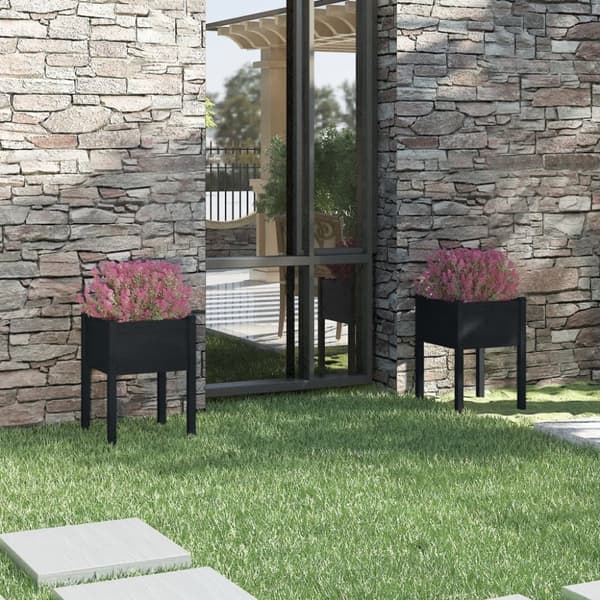 The Living Store plantekasser 2 stk. 50x50x70 cm massivt fyrretræ sort -  Plantekrukker