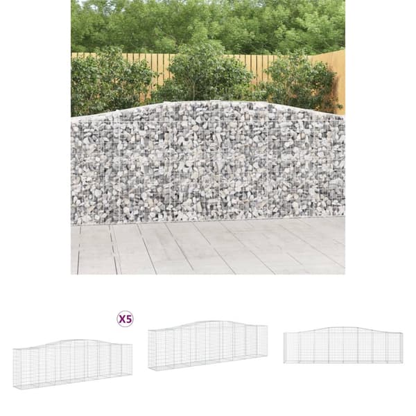 The Living Store buede gabionkurve 5 stk. 400x50x100/120 cm galvaniseret jern - Plantekrukker