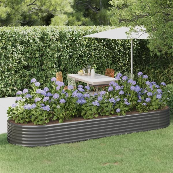 The Living Store plantekasse 322x100x36 cm pulverlakeret stål grå - Plantekrukker