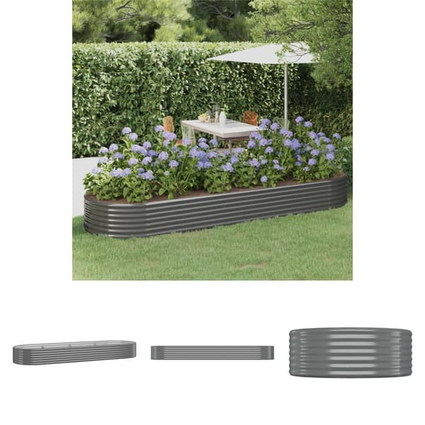 The Living Store plantekasse 322x100x36 cm pulverlakeret stål grå - Plantekrukker