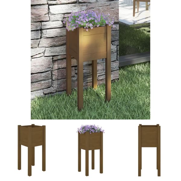 The Living Store plantekasse 31x31x70 cm massivt fyrretræ gyldenbrun -  Plantekrukker