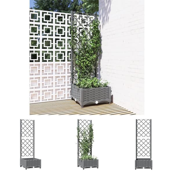 The Living Store plantekasse med espalier 40x40x121,5 cm PP lysegrå -  Plantekrukker