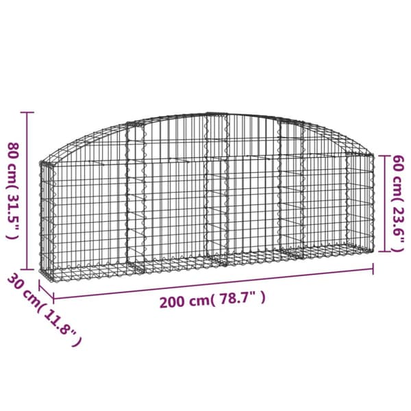 The Living Store buet gabionkurv 200x30x60/80 cm galvaniseret jern -  Plantekrukker
