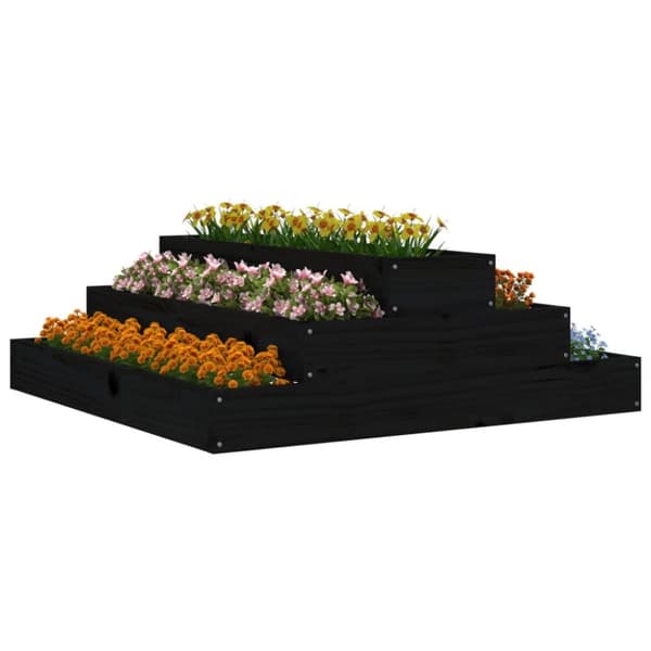 The Living Store plantekasse 80x80x27 cm massivt fyrretræ sort - Plantekrukker