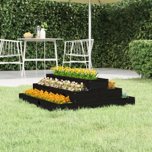 The Living Store plantekasse 80x80x27 cm massivt fyrretræ sort - Plantekrukker