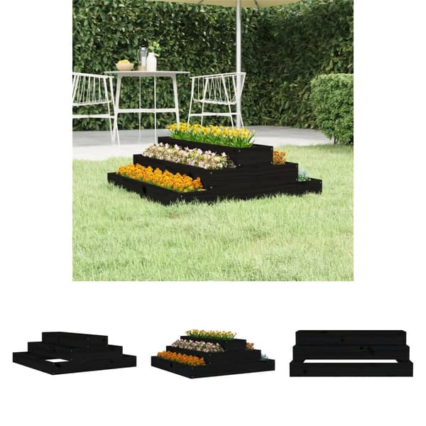 The Living Store plantekasse 80x80x27 cm massivt fyrretræ sort - Plantekrukker