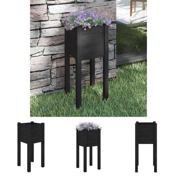 The Living Store plantekasse 31x31x70 cm massivt fyrretræ sort -  Plantekrukker