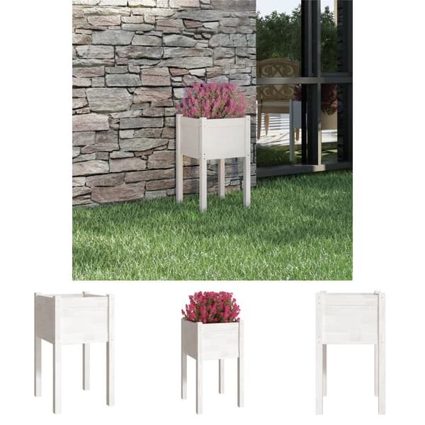 The Living Store plantekasse 40x40x70 cm massivt fyrretræ hvid -  Plantekrukker