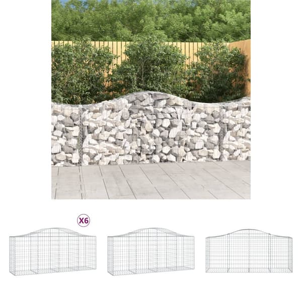 The Living Store buede gabionkurve 6 stk. 200x50x80/100 cm galvaniseret jern -  Plantekrukker