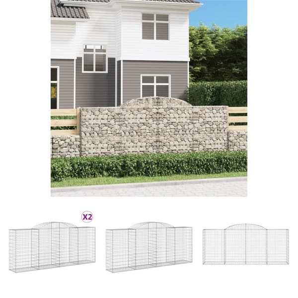 The Living Store buede gabionkurve 2 stk. 300x50x120/140 cm galvaniseret jern -  Plantekrukker