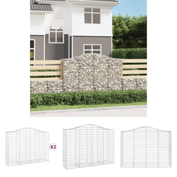 The Living Store buede gabionkurve 2 stk. 200x50x140/160 cm galvaniseret jern - Plantekrukker