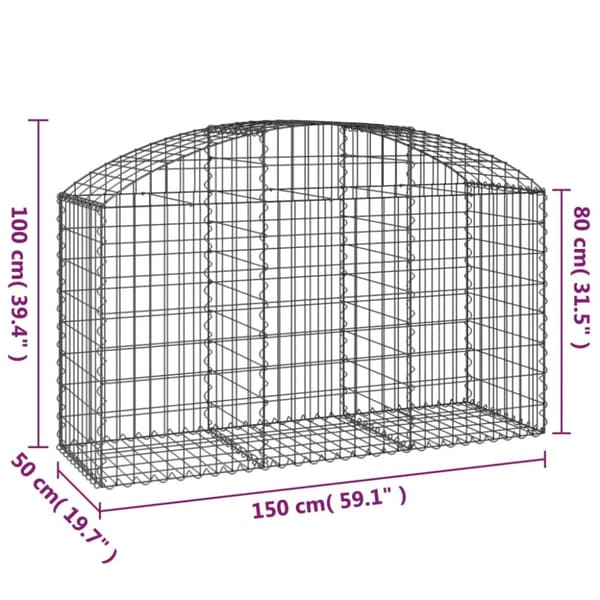 The Living Store buet gabionkurv 150x50x80/100 cm galvaniseret jern -  Plantekrukker