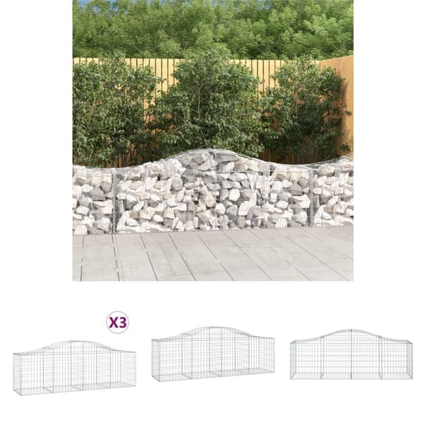 The Living Store buede gabionkurve 3 stk. 200x50x60/80 cm galvaniseret jern -  Plantekrukker