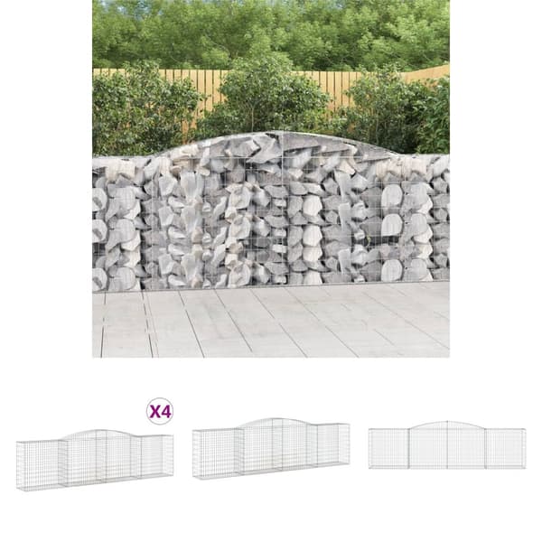 The Living Store buede gabionkurve 4 stk. 400x50x100/120 cm galvaniseret jern -  Plantekrukker