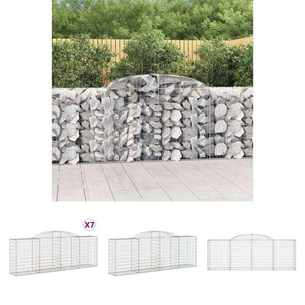 The Living Store buede gabionkurve 7 stk. 300x50x100/120 cm galvaniseret jern -  Plantekrukker