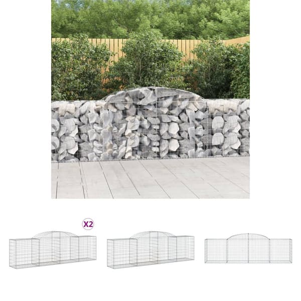 The Living Store buede gabionkurve 2 stk. 300x50x80/100 cm galvaniseret jern -  Plantekrukker