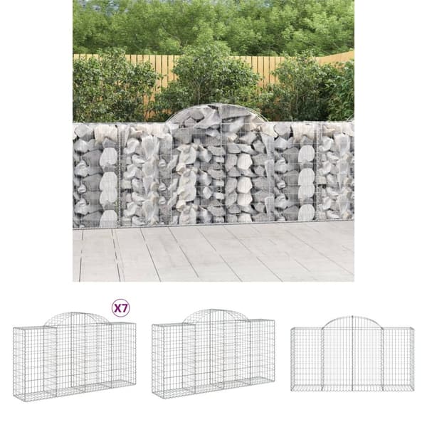 The Living Store buede gabionkurve 7 stk. 200x50x100/120 cm galvaniseret jern -  Plantekrukker