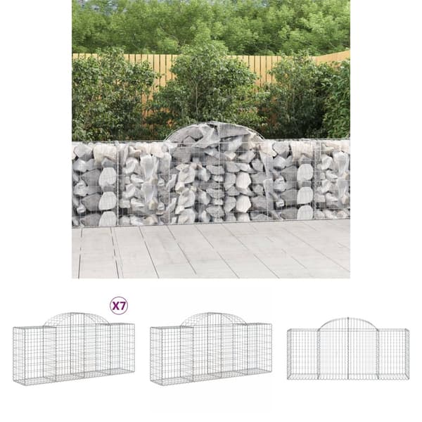 The Living Store buede gabionkurve 7 stk. 200x50x80/100 cm galvaniseret jern -  Plantekrukker