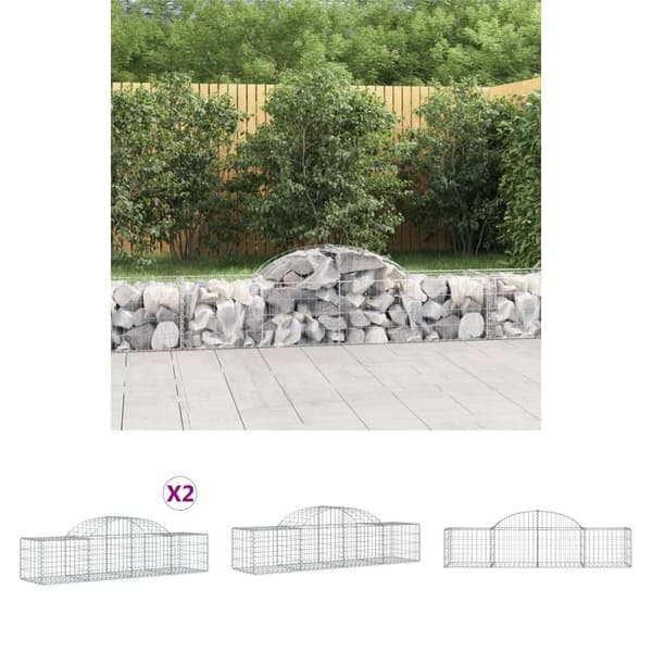 The Living Store buede gabionkurve 2 stk. 200x50x40/60 cm galvaniseret jern -  Plantekrukker