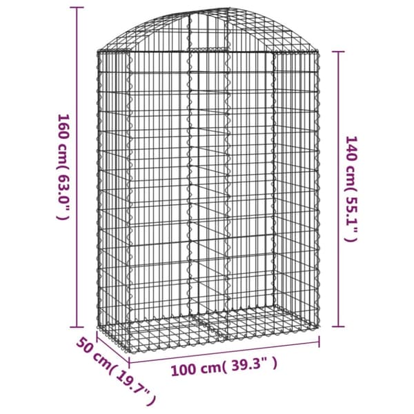 The Living Store buet gabionkurv 100x50x140/160 cm galvaniseret jern -  Plantekrukker