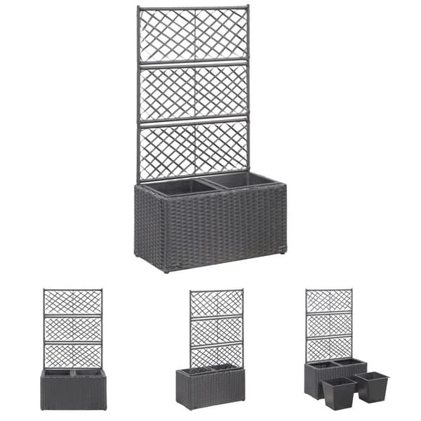 The Living Store espalier med plantekasse 2 krukker 58x30x107 polyrattan sort -  Plantekrukker