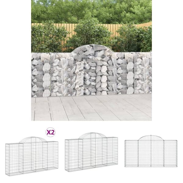 The Living Store buede gabionkurve 2 stk. 200x30x100/120 cm galvaniseret jern -  Plantekrukker