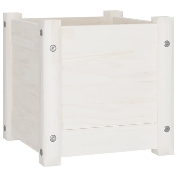 The Living Store plantekasse 31x31x31 cm massivt fyrretræ hvid - Plantekrukker