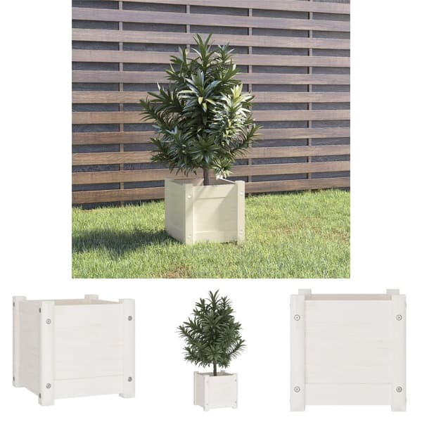 The Living Store plantekasse 31x31x31 cm massivt fyrretræ hvid - Plantekrukker