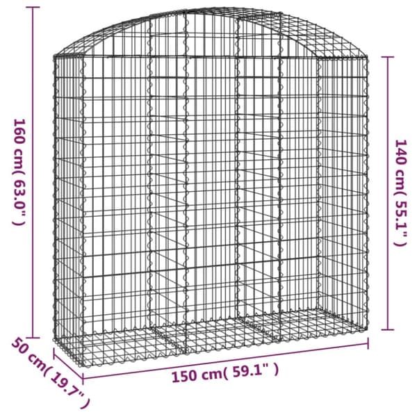The Living Store buet gabionkurv 150x50x140/160 cm galvaniseret jern - Plantekrukker