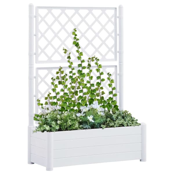 The Living Store Odlingslåda med spaljé 100x43x142 cm PP vit -  Krukor & odlingslådor
