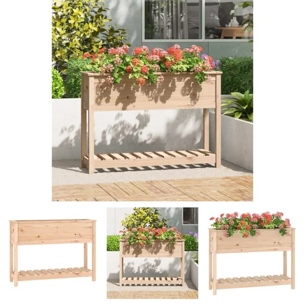 The Living Store plantekasse med hylde 111,5x34,5x81 cm massivt fyrretræ -  Plantekrukker