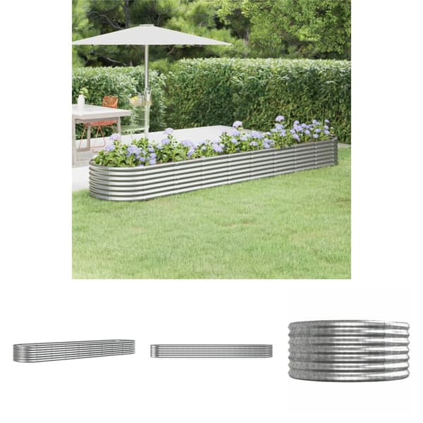 The Living Store Odlingslåda pulverlackerat stål 368x80x36 cm silver -  Krukor & odlingslådor