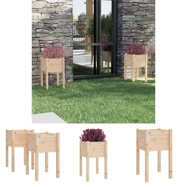 The Living Store plantekasser 2 stk. 40x40x70 cm massivt fyrretræ -  Plantekrukker