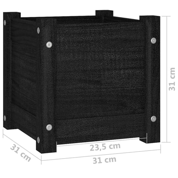 The Living Store plantekasse 31x31x31 cm massivt fyrretræ sort - Plantekrukker