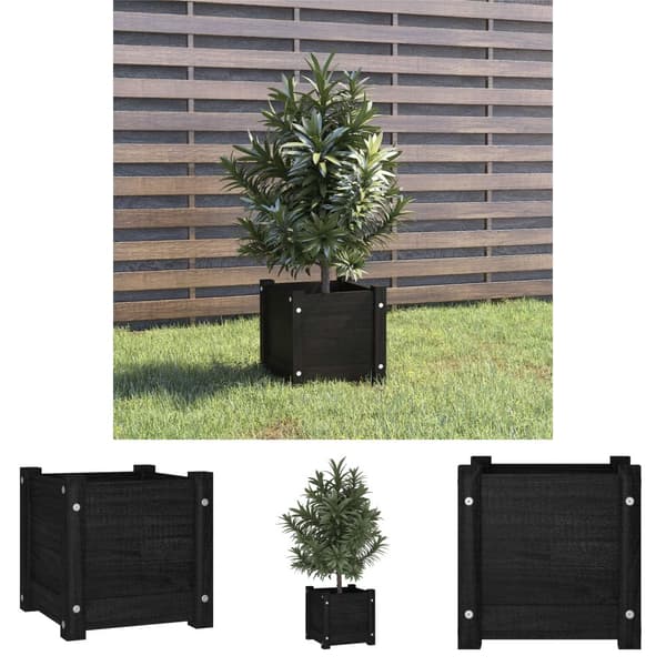 The Living Store plantekasse 31x31x31 cm massivt fyrretræ sort - Plantekrukker