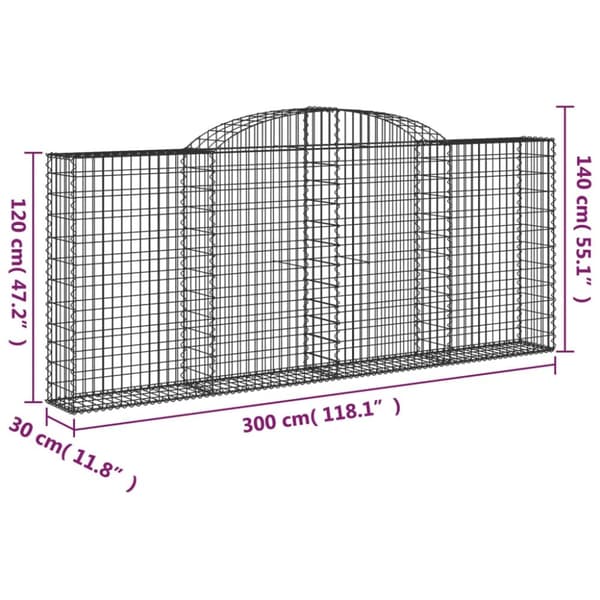 The Living Store Gabion bågformad 300x30x120/140 cm galvaniserat järn -  Krukor & odlingslådor