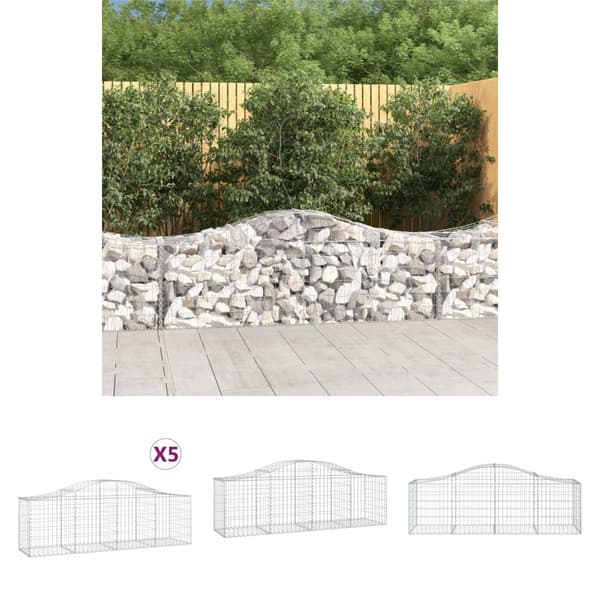 The Living Store buede gabionkurve 5 stk. 200x50x60/80 cm galvaniseret jern -  Plantekrukker