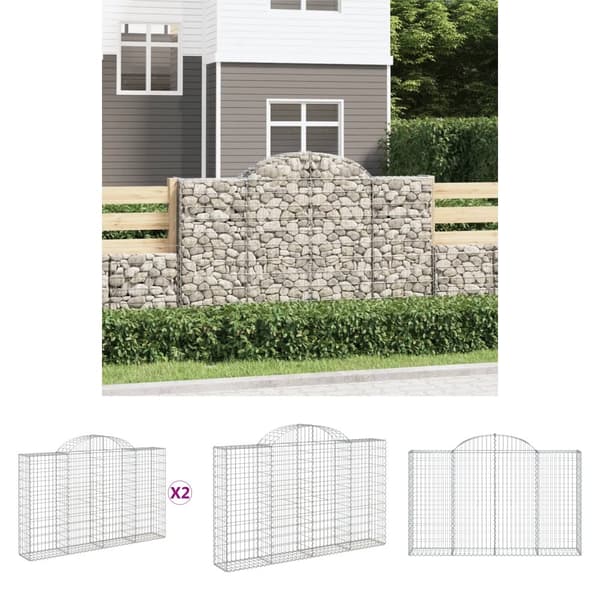 The Living Store buede gabionkurve 2 stk. 200x30x120/140 cm galvaniseret jern -  Plantekrukker
