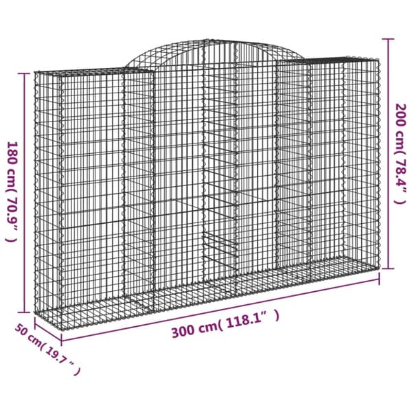The Living Store buet gabionkurv 300x50x180/200 cm galvaniseret jern -  Plantekrukker